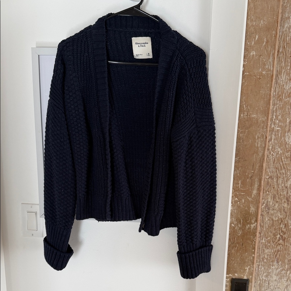 Abercrombie & Fitch Navy Open-Front Textured Knit Cardigan